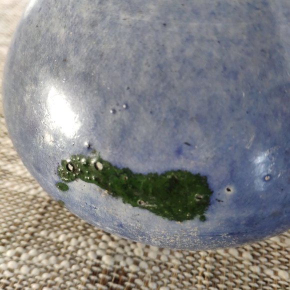 Raku Vase Black with Blue and Green Glaze Vintage Pottery Signed 8.25" - Picture 8 of 9
